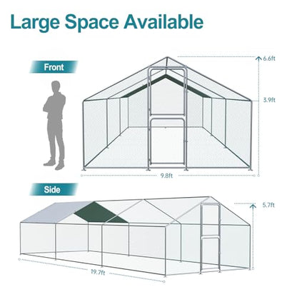Airynee Large Chicken Coop, Chicken Coops for 30 Chickens, Chicken Runs for Yard with Water Poof & UV Resistance Cover, Spire Roof Chicken Coop Run with Double Lockable Doors for Outdoor Backyard - size: 236.4"L x 117.6"W x 79.2"H