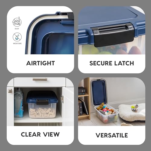 IRIS USA Airtight Dog Food Storage Container, Up to 14 lbs, Dog Cat Bird and Other Pet Food Treats Storage Bin, Dog Cat Wet Food Cans, Keep Fresh, BPA Free, Stackable, Navy - size: 14 lbs