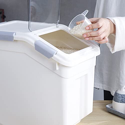 Airtight Flour Storage Container 25 lb Rice Storage Container with Wheels Seal Locking Lid, Food Containers with Measuring Cup& Scoop for Flour, Rice, Grain, Gray, 2Pack - color: Gray 2 Count