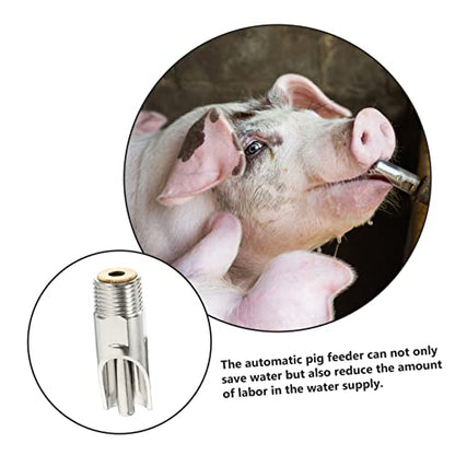 POPETPOP 5pcs Automatic Pig Waterer Stainless Steel Pasture Feeder Piglets Waterer Livestock Drinking Water Nipple