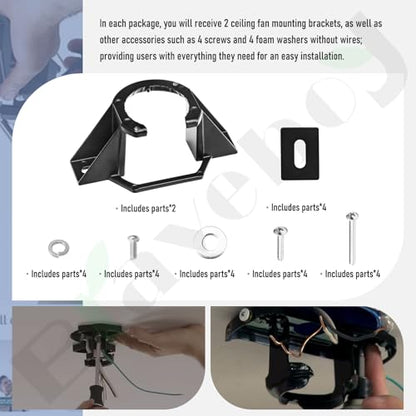 2 Pcs Ceiling Fan Mounting Bracket Ceiling Fan Mounting Kits 77059 Compatible with Ca-thedral Ca-nopy Living Room, Ceiling Fan Parts Black (Without Wire)