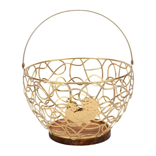 Zunate Wire Egg Basket, Vintage Metal Egg Collection Basket with Rooster Design and Wood Handle for Farmhouse Kitchen Countertop Storage of Eggs Fruits Vegetables (Gold) - color: Gold