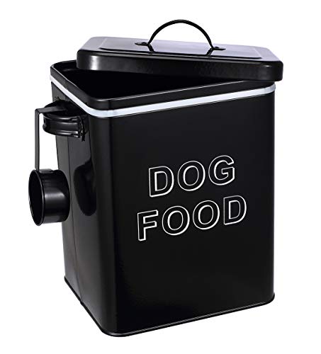 Dog Food Storage Container Farmhouse Pet Food Storage Containers with Lid and Scoop, Perfect Vintage Canister Treats Tin for Kitchen Countertop, Shelf, Great Gift for Pet Owners - Dog Food - Black - color: Black Dog Food