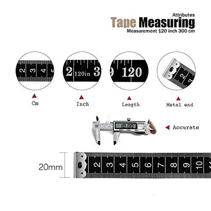 Tape Measure Body Measuring Tape, 120 Inch Soft Fabric Measuring Tape for Sewing Cloth Measurement, Double Scale Tailor Ruler for Weight Loss Medical Measurement Nursing Craft(2 Pack/Black) - color: Black