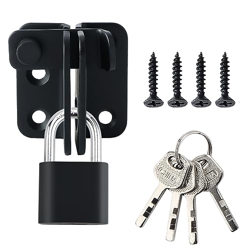 Alise Flip Latch Gate Latches Set with Padlock,Slide Bolt Latch Safety Door Lock Catch for Barn Cabinet Pet Cage Garden Bathroom Garage Window Sliding Door,Stainless Steel Matte Black,MS3001B-SET - color: Matte Black, size: Small Size