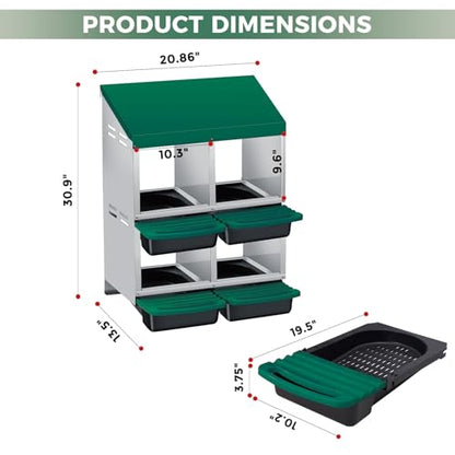 Chicken Nesting Boxes, Heavy-Duty 8-Compartment Metal Chicken Nesting Box – Removable Tray, Ventilation Holes, Easy Egg Collection, Rustproof Galvanized Steel - Green - 4 - Slot - color: Green, size: 4 - Slot - Upgraded Version