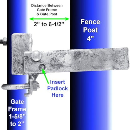 Commercial Single GATE Strong Arm Latch for 4" Fence Post - and 1-5/8" Thru 2" Chain Link or Round Pipe Gate Frames - CASE Qty 2 - size: 4" Single Gate - Case