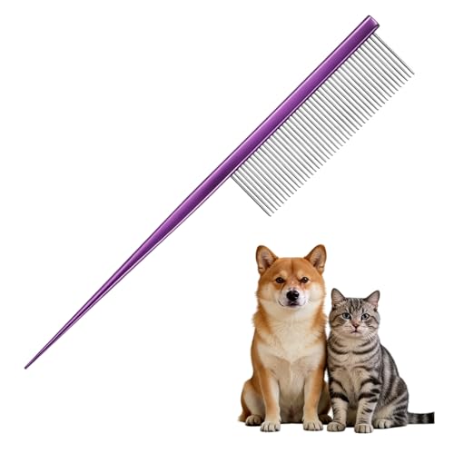 Grooming Pet Comb, 7.2Inch Dog Rat Tail Comb with Rounded Ends Cat Hair Trimmer Combs Knots Mats Loose Hair Removal (Purple), Intended for Small Dog Cat - color: Purple