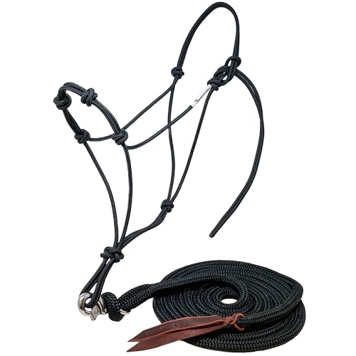 Four Knot Rope Halter and 12 Foot Lead Rope Training Set (Black, Standard) - color: Black, size: Standard