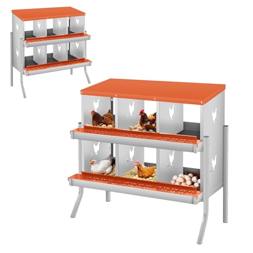 Metal Nesting Boxes for Chickens-6 Compartment Chicken Nesting Box for Laying Eggs, Wall Mountable Roll Away Laying Boxes for Hens and Chicken Coop - color: Red, size: 6 Room with Leg