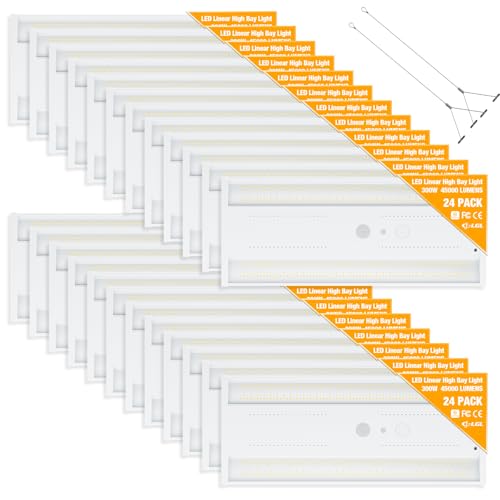 300W LED Linear High Bay Light, 45000LM Shop Light Commercial 120-277V, 5000K High Bay Lights for Warehouse, Garage Factory, UL Listed, 5 Years Warranty, 24Pack - color: 5000K 24PACK, size: 300W