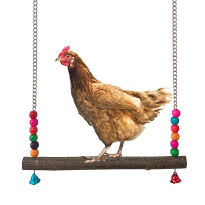 Chicken Swing, Bird Hanging Swings Toys, Wooden Biting Toys Chicken Swing with Bell for Medium and Large Parrots, Cockatoo, African Grey, Macaws, Random Color (S) - size: S