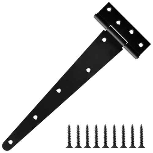 Heavy Duty Fence Gate Hinges for Wood 12 Inch 6 Pack Black T Strap Garden Shed Door Hinges Extra Large Wooden Farm Gate Hinges Kit Outdoor Interior Furniture Cabinet Box Garage Window Tee Barn Hinge - size: 6Pack-12inch