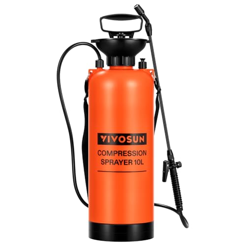 VIVOSUN 2.64-Gallon Pump Pressure Sprayer, Pressurized Lawn & Garden Water Spray Bottle with Adjustable Shoulder Strap, for Plants Spraying, Garden Watering and Household Cleaning - color: Orange, size: 2.64 Gallons