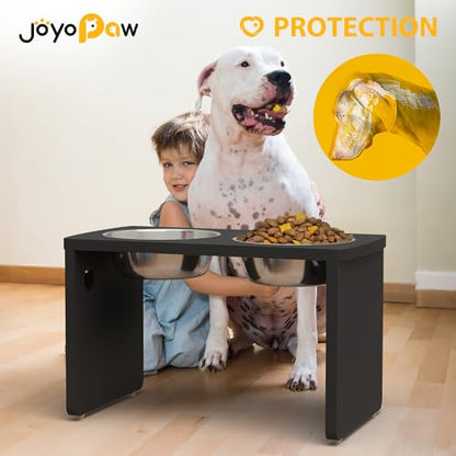 Elevated Dog Bowls, Bamboo Raised Dog Bowl for Large Dogs, with 2 Stainless Steel Bowls (13'' Tall-68oz Bowl, Black) - color: Black, size: X Large: 13'' Tall-68 oz Bowl