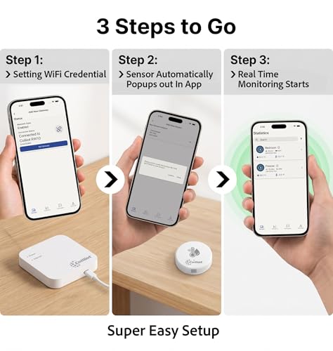 Smart Wireless Thermometer Hygrometer, WiFi Temperature Humidity Monitor with App Alert, Long Range Temperature Sensor for House, Garage, Basement, Fridge & Freezer (1 Pack With WiFi Gateway) - size: 1 Pack With Gateway