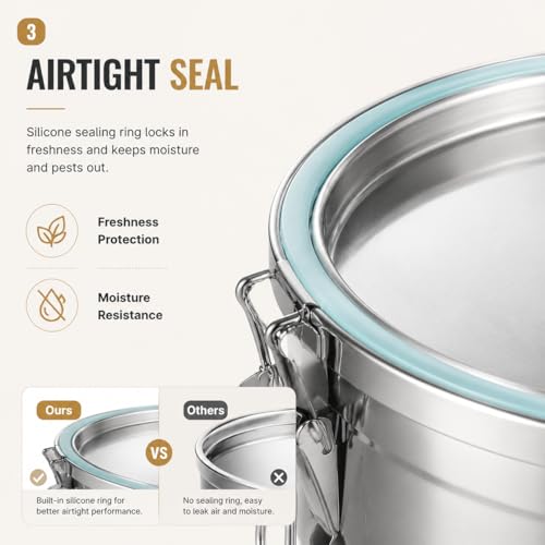 12L/2.64gal Stainless Steel Airtight Canister, Food Storage Canisters with Airtight Lid&Locking Clamp, Rice Container Cereal Grain Canisters, Storager Bucket for Flour, Coffee Bean, Sugar, Cookie - color: 12L