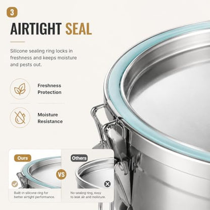 12L/2.64gal Stainless Steel Airtight Canister, Food Storage Canisters with Airtight Lid&Locking Clamp, Rice Container Cereal Grain Canisters, Storager Bucket for Flour, Coffee Bean, Sugar, Cookie - color: 12L