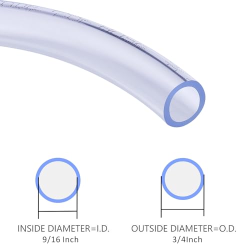DERNORD PVC Tubing 9/16"ID X 3/4"OD Flexible Clear Vinyl Hose 10 Feet for Food Grade - size: 10 Feet, style: 9/16"ID X 3/4"OD