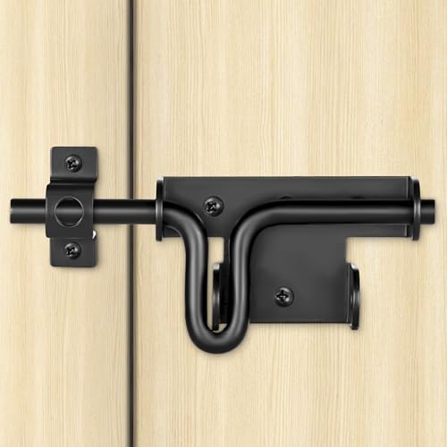 Slide Bolt Gate Latch with Padlock Hole, Heavy Duty Fence Sliding Bolt Gate Latch for Wooden Fence, Slide Latches Outdoor Doors for Wood Vinyl Fence Barn Shed, Black, 1 Pack