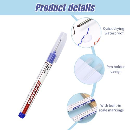 Eadwe 5PCS Long Head Deep Hole Marker Pens, 20mm Deep Reach Markers, Quick-dry Waterproof Long Nib Permanent Markers, Carpenter Ink Marker Pens, Construction Marking Tool, Metal Marking Pen (Black) - color: Black