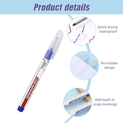Eadwe 5PCS Long Head Deep Hole Marker Pens, 20mm Deep Reach Markers, Quick-dry Waterproof Long Nib Permanent Markers, Carpenter Ink Marker Pens, Construction Marking Tool, Metal Marking Pen (Blue) - color: Blue