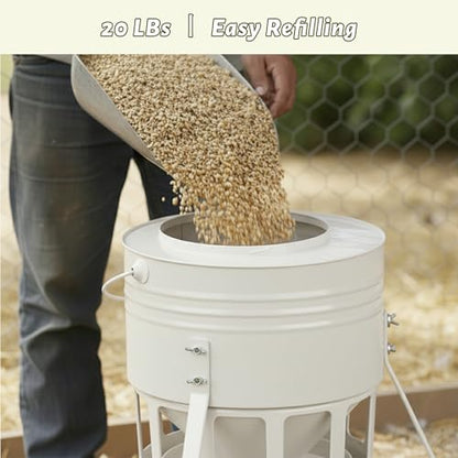 KOL Metal Chicken Feeder - 20lbs No Waste Chicken Feeder with 12 Ports, Powder Coated Rust-Proof Design & Smooth Edges for Safe Feeding (Jade White) - color: Jade White