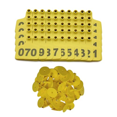 Ear Tags 001-1000 Numbered Livestock Large Plastic Cattle Tags with Numbers for Cows, Sheep, Goats Durable Farm Animal Identification Ear Tag 100pcs (Yellow, 101_200) - color: Yellow, size: 101_200