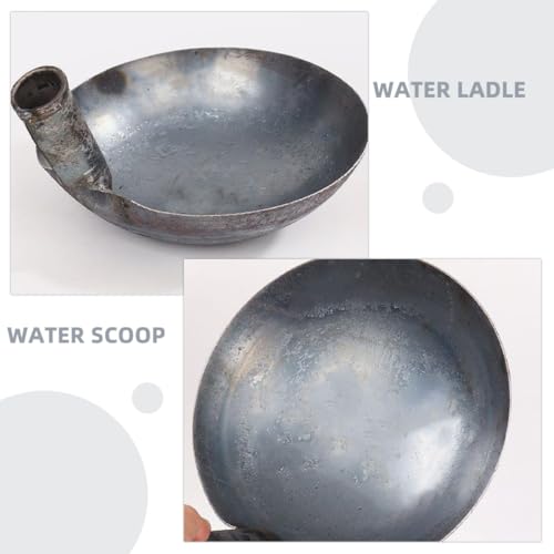 UKCOCO Thickened Large Iron Ladle 13.5cm Long Handle Sturdy Water Scoop Multi-function Steel Spoon for Kitchen, Industrial Use, and Livestock Feeding