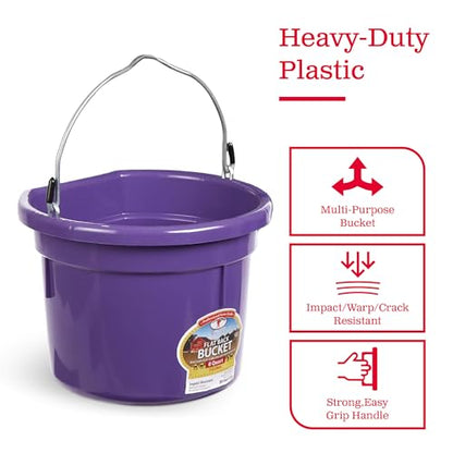 Little Giant P8FBPURPLE 2 Gallon All Purpose Heavy Duty Farm Flat Back Plastic Buckets for Supplies, Toys, Laundry, and Water, Purple, (2 Pack)