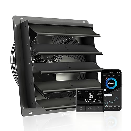 AC Infinity AIRLIFT T16, Shutter Exhaust Fan 16" with WiFi Temperature Humidity Controller, EC-Motor Wall Mount Ventilation and Cooling for Sheds, Attics, Workshops, and Greenhouses