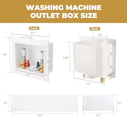 Press Washing Machine Outlet Box with Stainless Steel Water Hammer Arrestor, Center Drain, 1/2 Inch Press (Copper Pipe Only, Press Tool Required) x 3/4 Inch MHT, Washer Faucet Recessed Box - color: PRESS/SS Arrestor