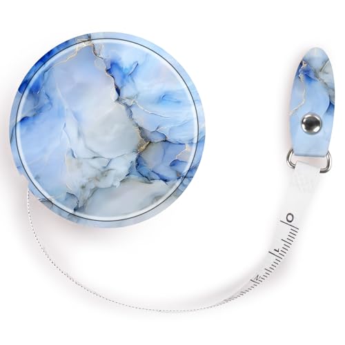 Retractable Mini Tape Measure, Auto-Retract, Premium Leather Tape Measure, Dual-Sided Ruler, Ideal for Fabric Cutting, Body Measurements, and Handicrafts (Light Blue Marble) - color: Light Blue Marble