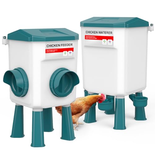 Chicken Feeder and Waterer Set, Chicken Coop Accessories with Hanging Chickens Poultry Feeders and Chicken Waterer, 8KG Blue - color: Blue, size: 8KG