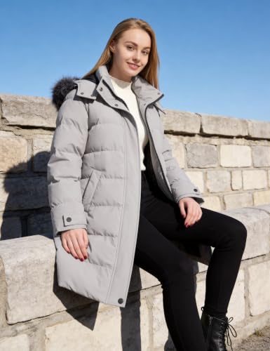wantdo Women's Long Quilted Winter Coat Thicken Puffer Jacket with Faux Fur Hood - color: Gray, size: Medium