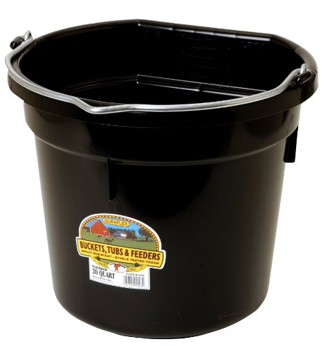 Little Giant Plastic Animal Feed Bucket (Black) - Little Giant - Flat Back Plastic Feed Bucket with Metal Handle (20 Quarts / 5 Gallons) (Item No. P20FBBLACK6)