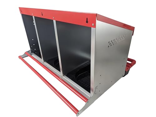 Hen's Choice™ - Reverse Roll Out Chicken Nest Box | Reversible Roll Away Nest Box | 3 Hole (Red)