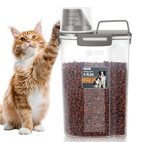 Dog Cat Food Storage Container, Pet Food Pourable Container Airtight with Large Spout & Cup, BPA-Free Plastic Food Dispenser for Pet Food, Bird Seed, Rice, Flour (Dark Olive, 2.5L) - color: Dark Olive, size: 2.5L