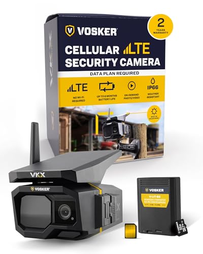 Vosker VKX Farmers Pack Solar 4G LTE Security Camera, Wireless Outdoor Surveillance for Farms, Sheds and Rural Properties, No Wi-Fi Needed, SIM Card Included Night Vision, IP65 Weather-Resistant