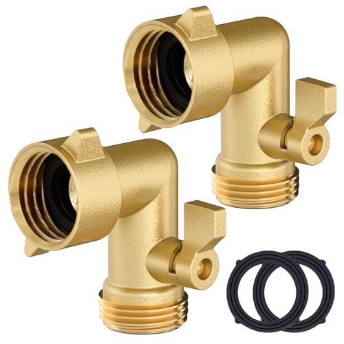Twinkle Star 90 Degree Garden Hose Elbow with Shut Off Valve, 2 Pack | 3/4" Heavy Duty Hose Adapter, 2 O-rings, Solid Brass Connector - color: 90° Hose Elbow with ShutOff Valve