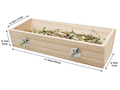 Guinea Pig Feeder Box, Wooden Small Animal Food Feeder, Hanging Rabbit Food Bowl, Small Animal Cage Accessories, Suitable for Rabbit Bunny Chinchilla Guinea Pig Hamster 11.8 × 4.3 × 2.4 Inches