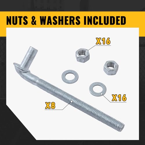 VIVIDA J Bolt Gate Hinge 8 inch, Chain Link Fence Gate J Bolt Post Hinge with 5/8" Male Pin, Galvanized Steel, Nuts & Washers Included, 8 Pack - size: 8" (8 PCS)