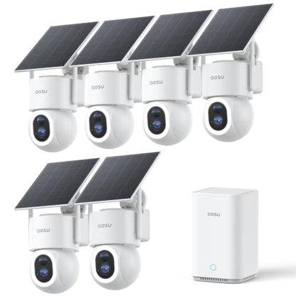 aosu SolarCam D1 Max 6-Cam Kit, 4K Solar Security Cameras Wireless Outdoor, 360° PTZ Auto Tracking & Vehicle Detection, Color Night Vision, No Subscription Required, 1TB Expandable Storage - style: 6-Cam Kit