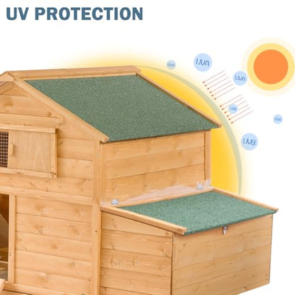 Large Chicken Coop with Wheels, Waterproof Outdoor Hen House for 6-8 Chickens, Movable Chicken House with Two Nesting Box, Removable Tray, PVC Cover, Wooden Duck Coop Rabbit Hutch - size: 60.2"L x 32.6"W x 57.8"H