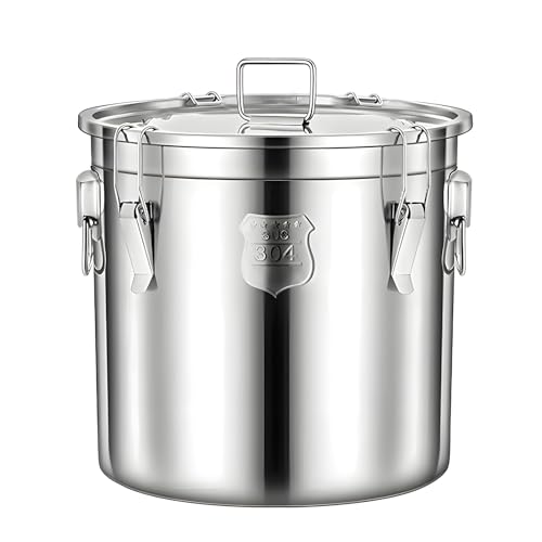 304 Stainless Steel Airtight Canister, Metal Cereal Flour Storage Container with Carry Handle Sealed Lid Coffee Canisters for Household Kitchen Bean Oil Milk Barrel (33L/8.7Gal)