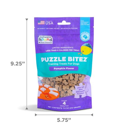Outward Hound by Nina Ottosson Puzzle Bitez USA Made Dog Treats, Pumpkin Flavor, Bite-Sized Training Reward and Interactive Puzzle Toy Treats, 7.5oz - size: 7.5 Ounce (Pack of 1), style: Pumpkin