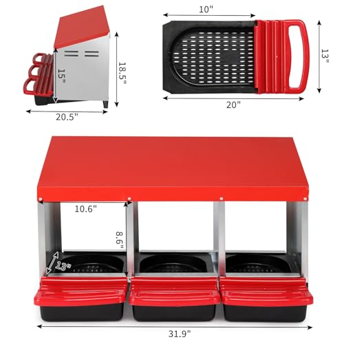 VINGLI Chicken Nesting Box 3-Compartment Roll-Out with Plastic Baskets, Egg Nesting Boxes for Hens, Chicken Coop Laying Box, Red