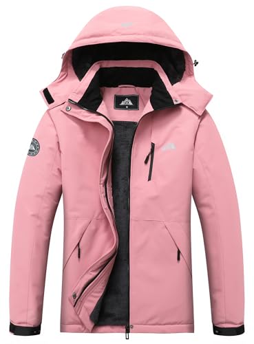 MOERDENG Women's Waterproof Snow Ski Jacket - Warm Winter Coat Insulated for Snowboarding, Softshell for Winter Hiking - color: Pink, size: Large