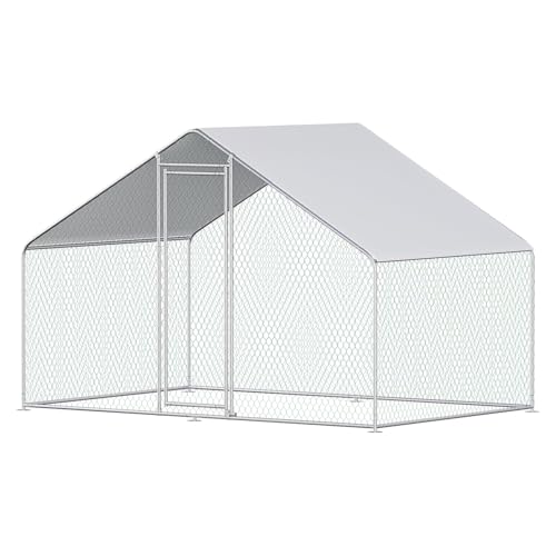 Large Chicken Coop Walk-in Metal Poultry Chicken Run Pen Rabbits Habitat House Spire Shaped Coop with Waterproof and Anti-UV Cover for Outdoor Backyard Farm Use(Steeple 1 Room) - size: 118.0"L x 78.0"W x 78.0"H