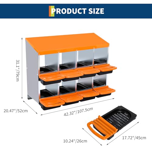 Chicken Nesting Box,8 Hole Roll Away Nesting Box for Laying Eggs,Wall Mount Chicken Nesting Boxes,Easy Egg Collection,Cleanable Pull Out Hen Roosting Boxes